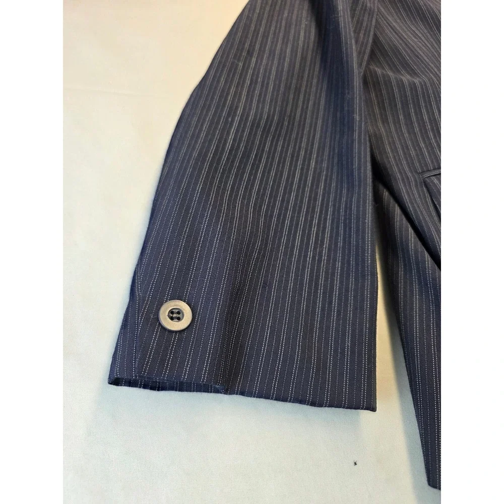 Jones New York Pinstripe Worsted Wool Suit Set Navy Blazer 18W Pants 16W USA